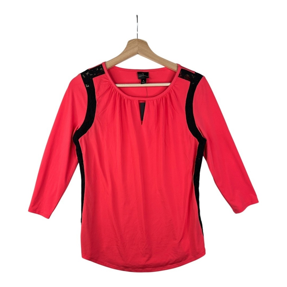 New Worthington Long Sleeve Lace Detail‎ Blouse size Small Orange/Black